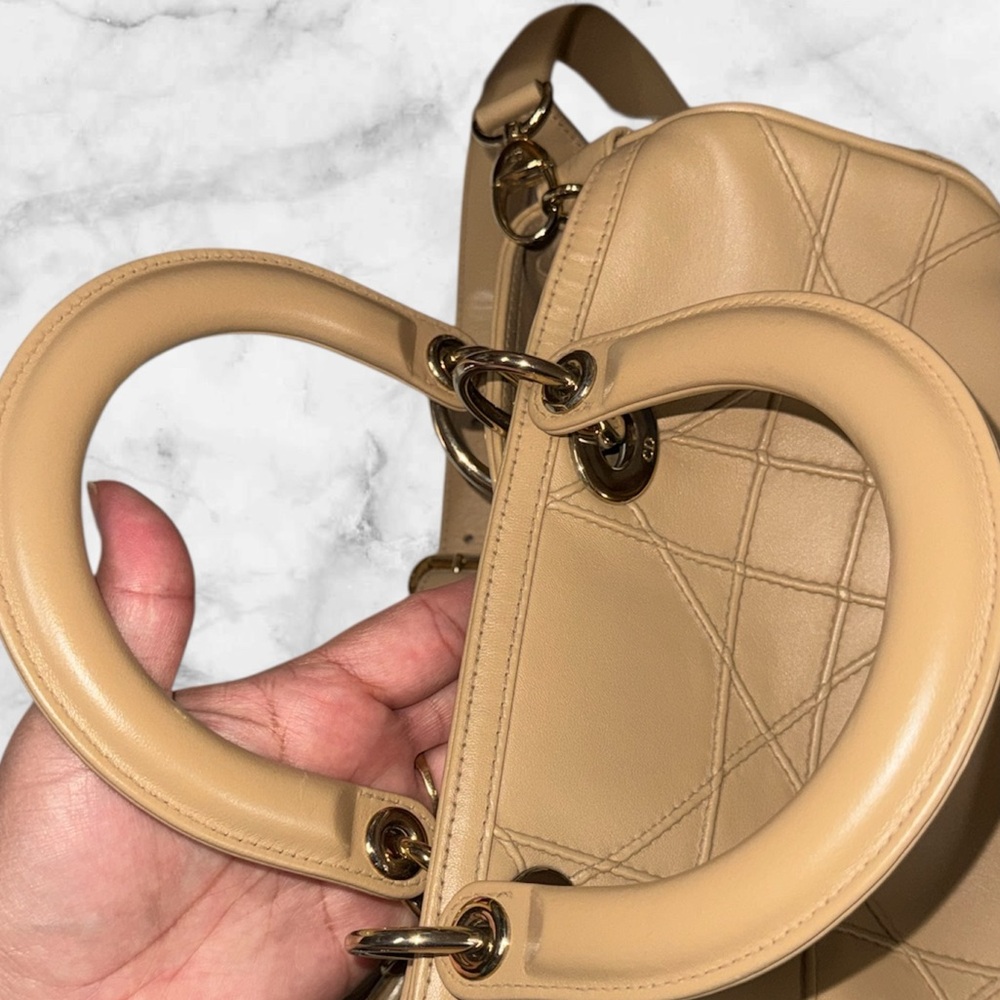 CHRISTIAN DIOR Beige Cannage Quilted Lambskin Leather Granville Polochon Bag - Picture 15 of 16
